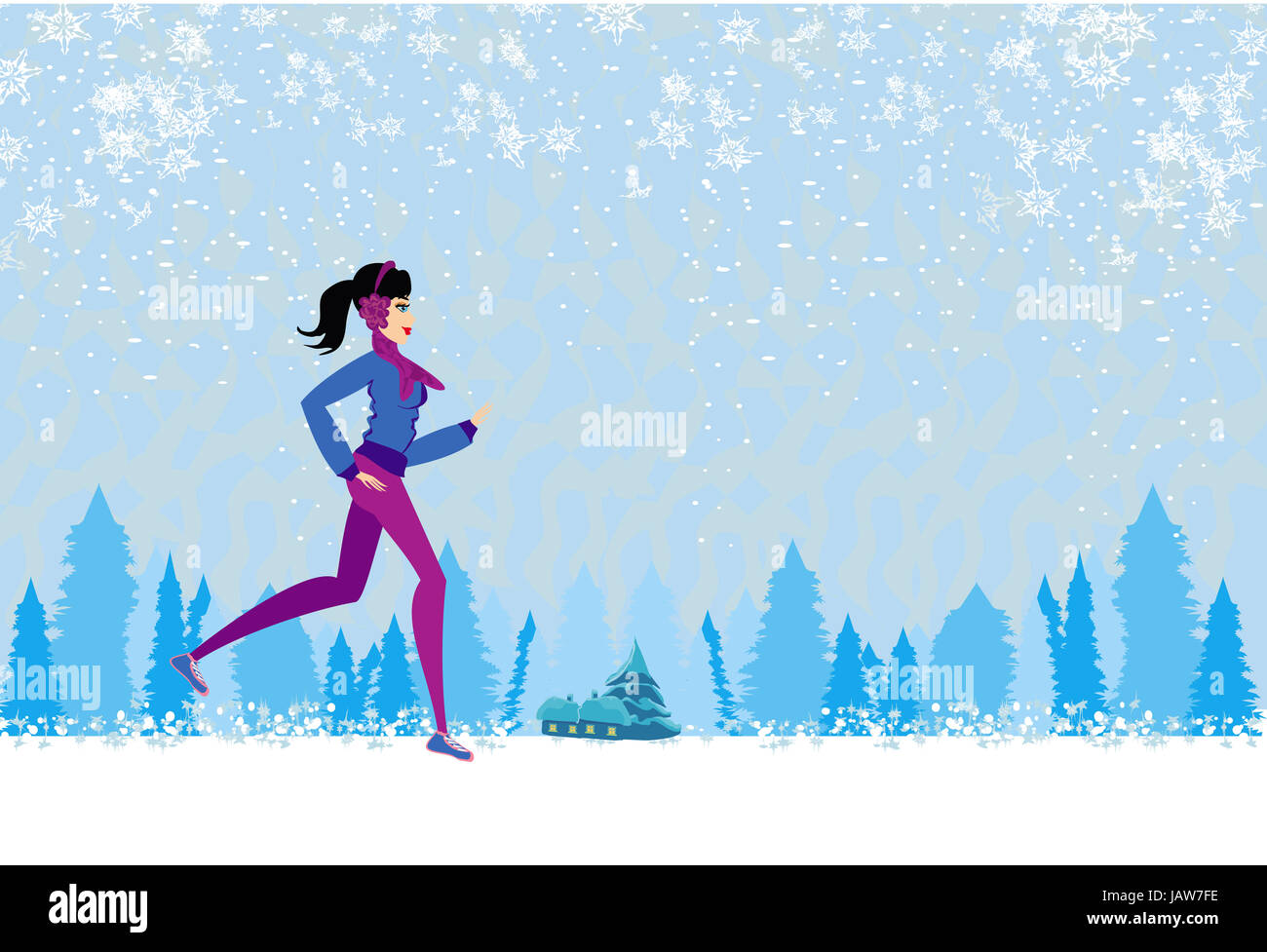 slim girl running in winter Stock Photo Alamy