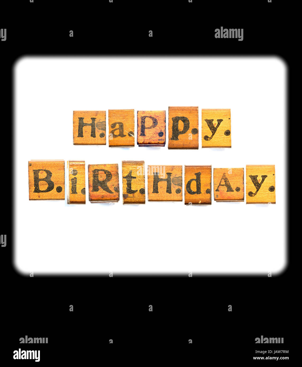 Happy Birthday Words Made from Vintage Wood Letter Press Stock Photo