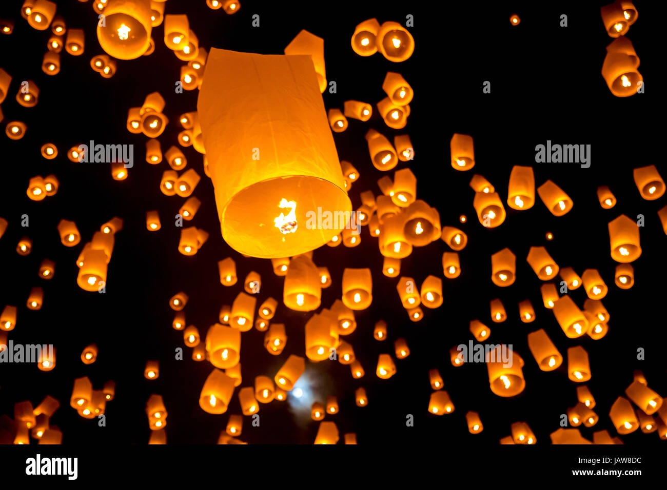 Flying Sky Lantern on Yeepeng festival, thai lanna tradition religion