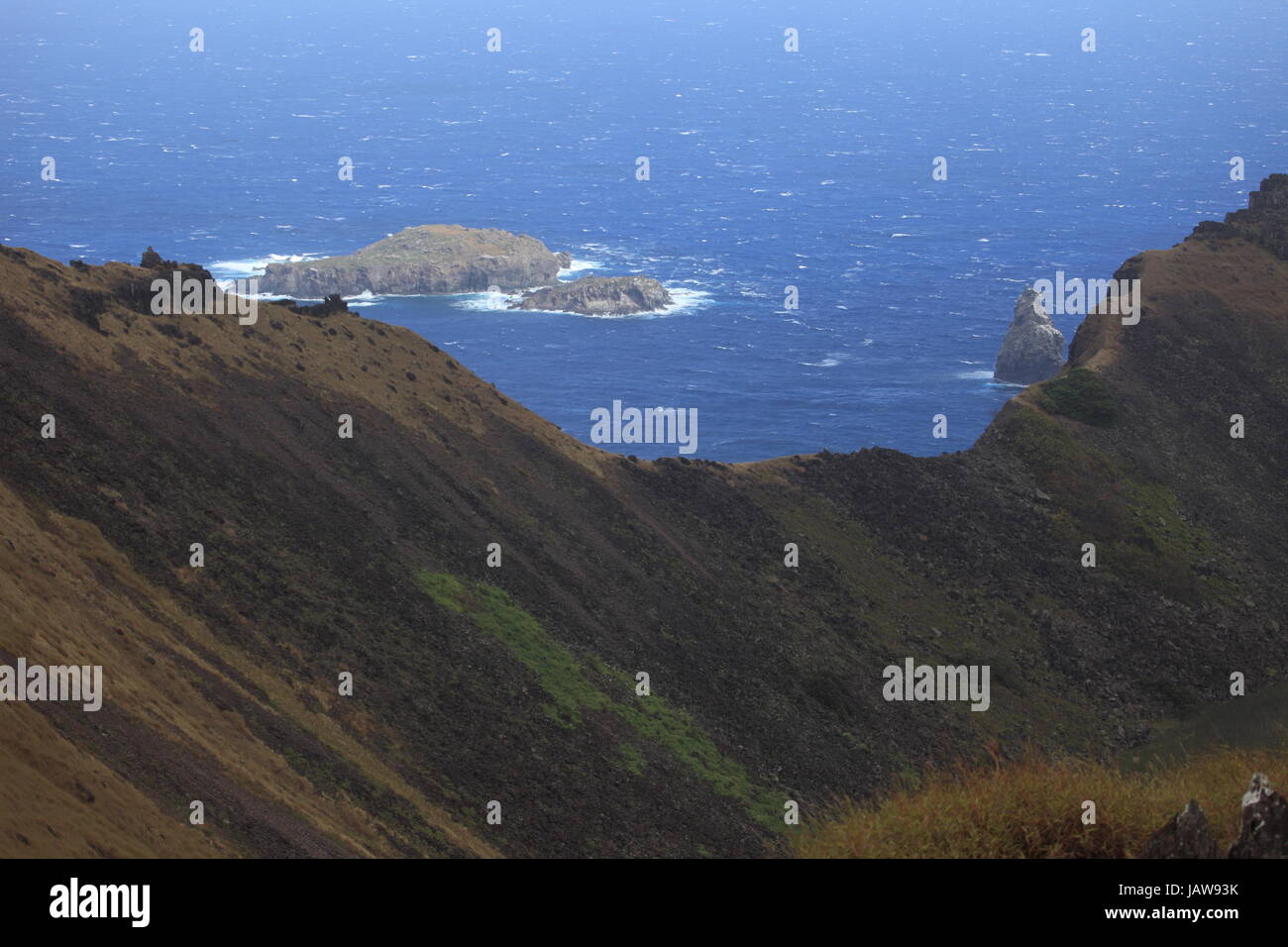 easter island crater rim rapa nui Stock Photo