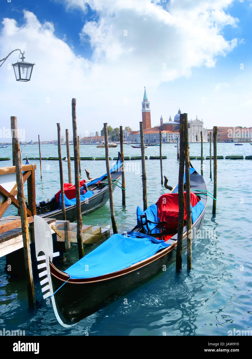Blue gondolas in Venice, Italy, Europe Stock Photo - Alamy
