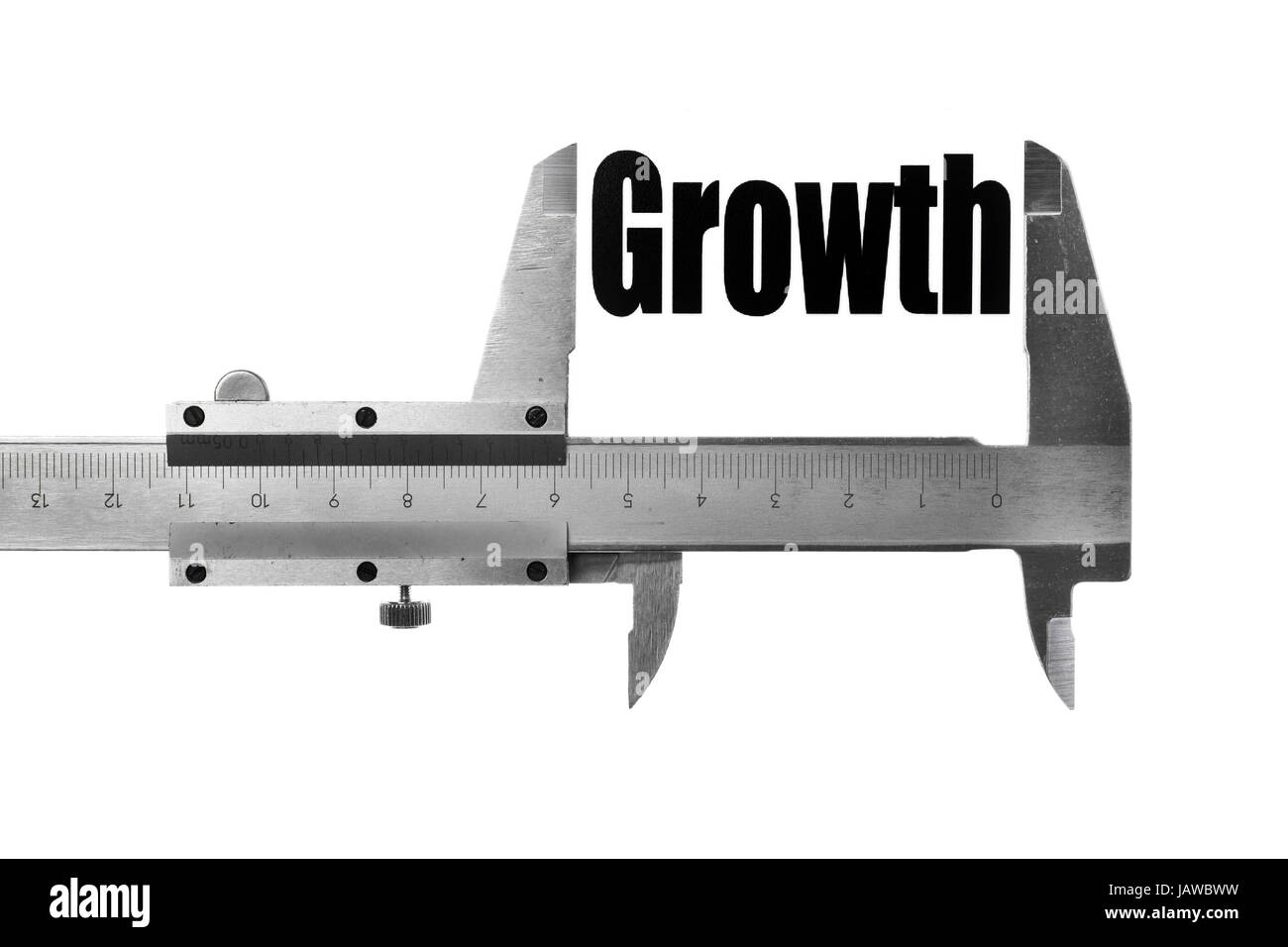 Detail of a caliper measuring the word "Growth Stock Photo Alamy