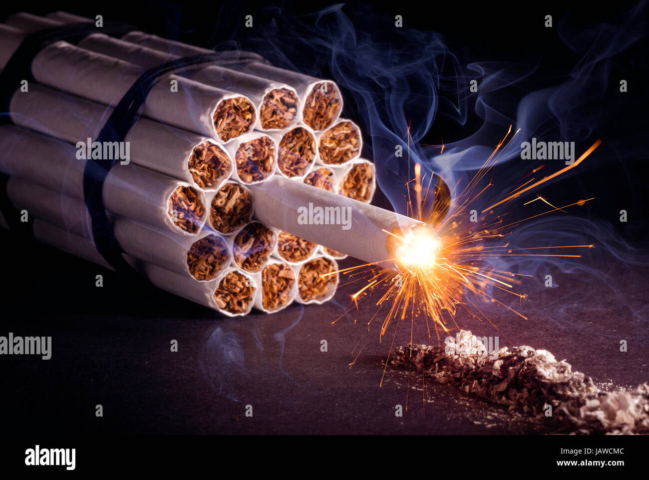 A pack of cigarettes in the form of dynamite ready to explode Stock Photo