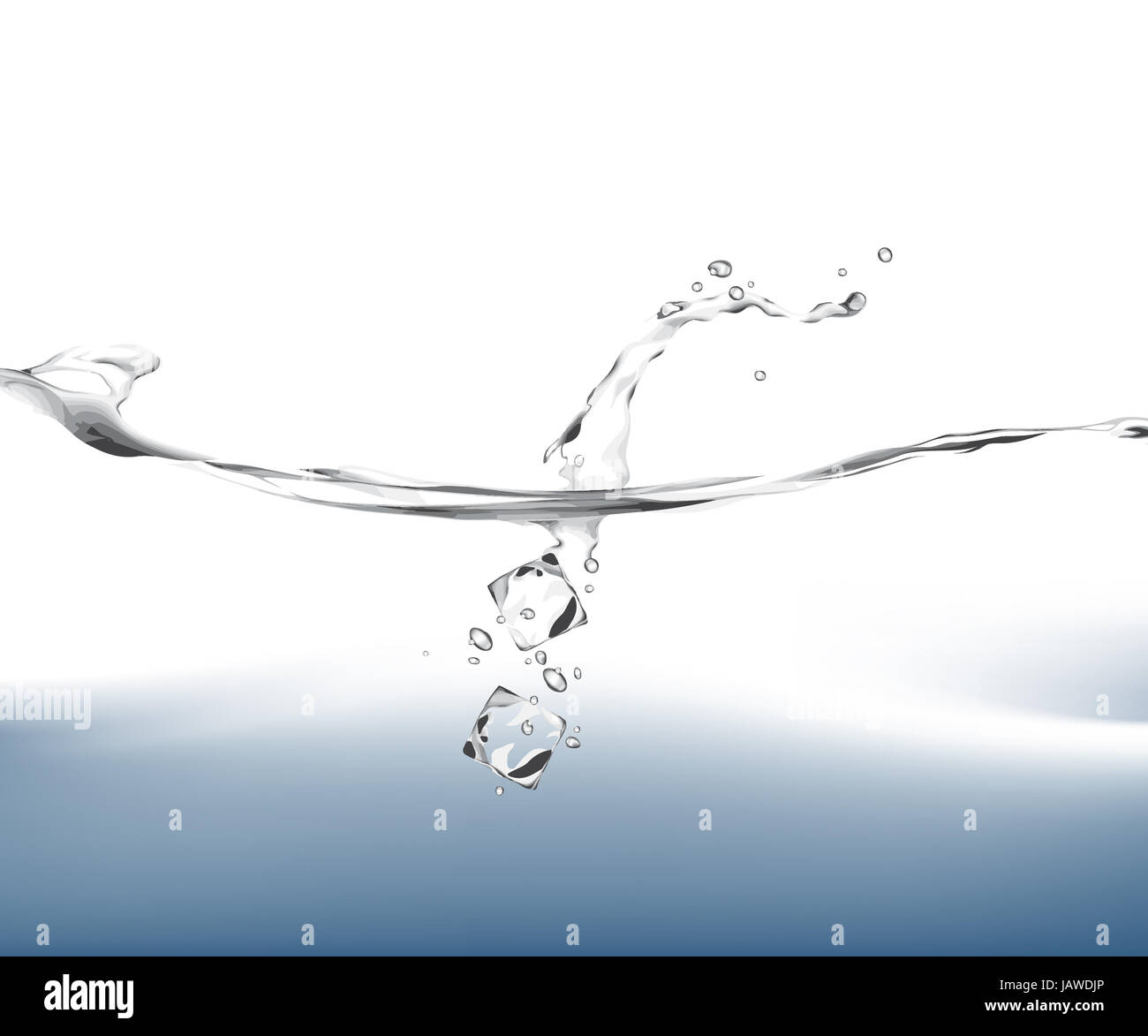 Illustration of ice cubes dropping in water Stock Photo - Alamy