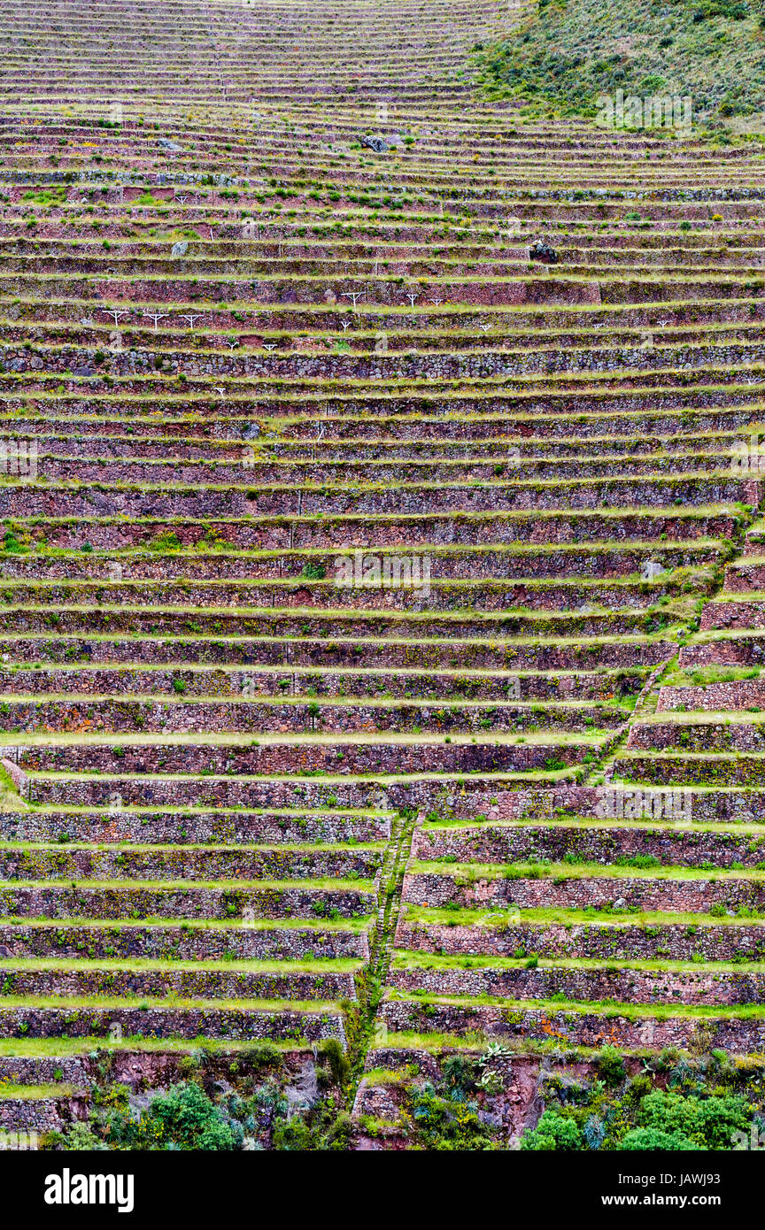The Inca constructed agricultural terraces on the steep hillside. Stock Photo