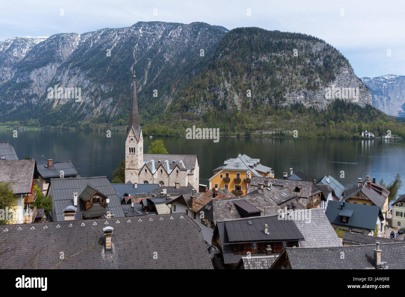 View of Hallstatt church and lake Stock Photo - Alamy