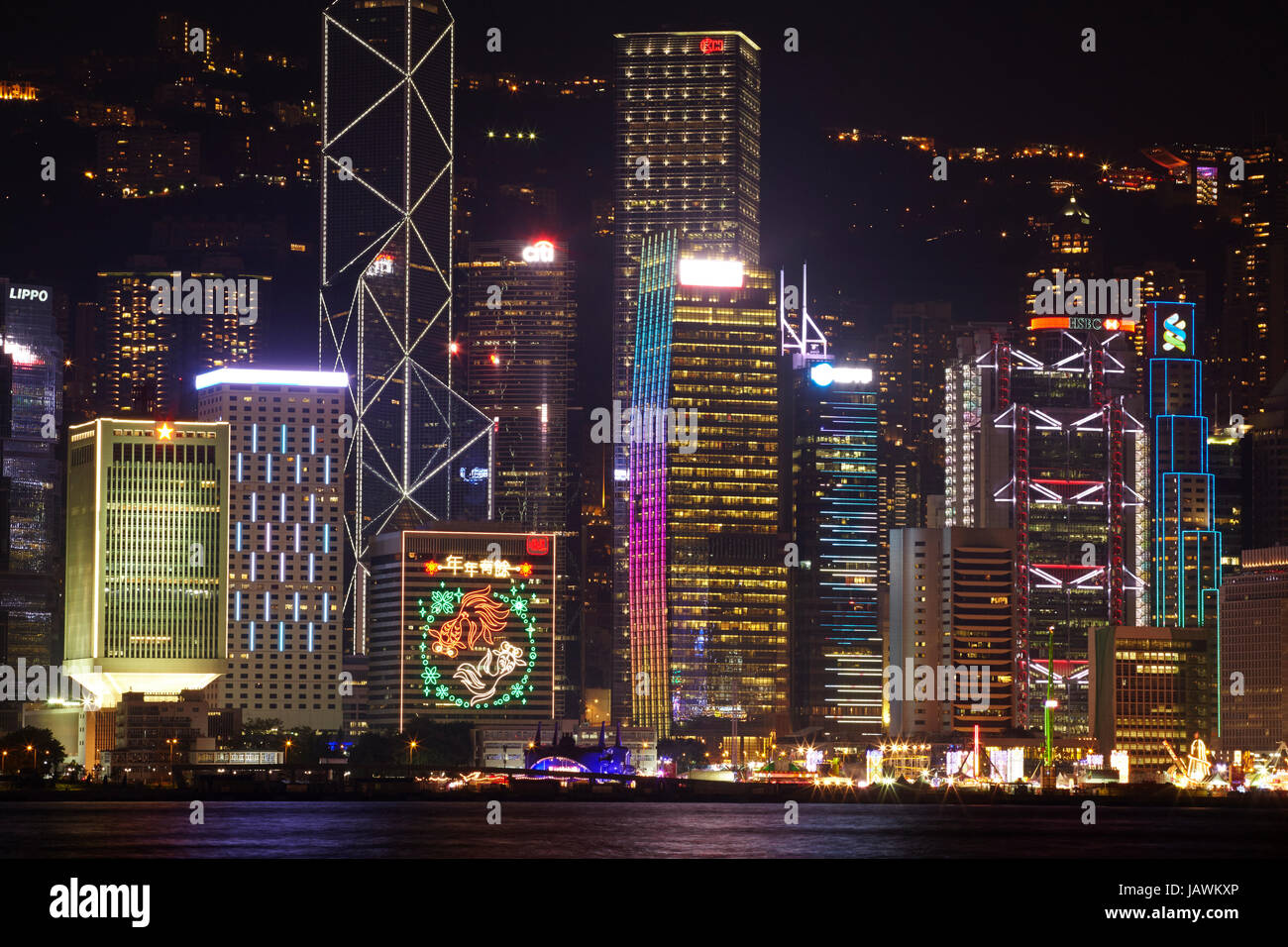 Victoria Harbour and light show on skyscrapers, Central, Hong Kong Island,  Hong Kong, China Stock Photo - Alamy