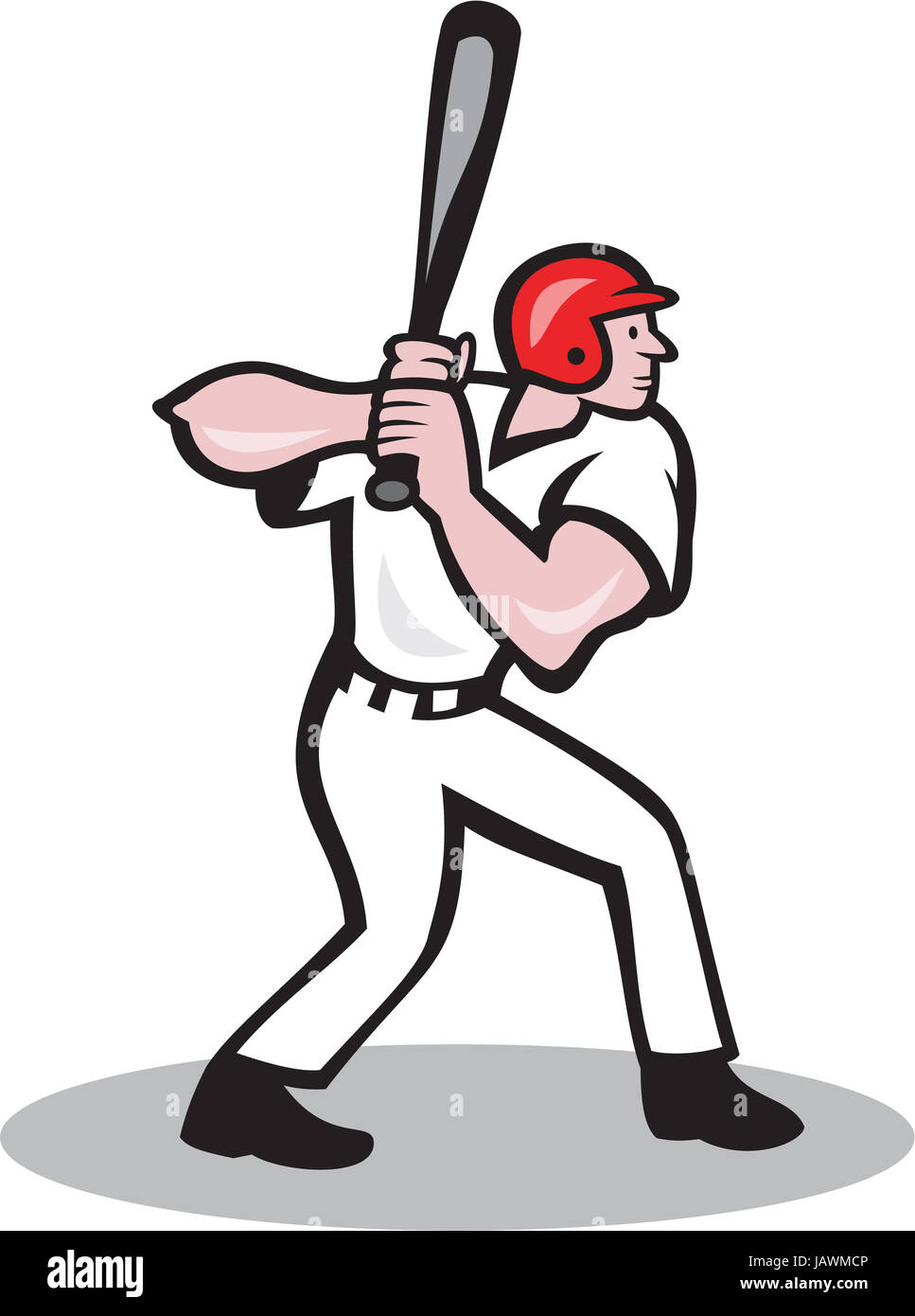 Illustration of a baseball player batter hitter batting with bat viewed from side done in cartoon style isolated on white background. Stock Photo