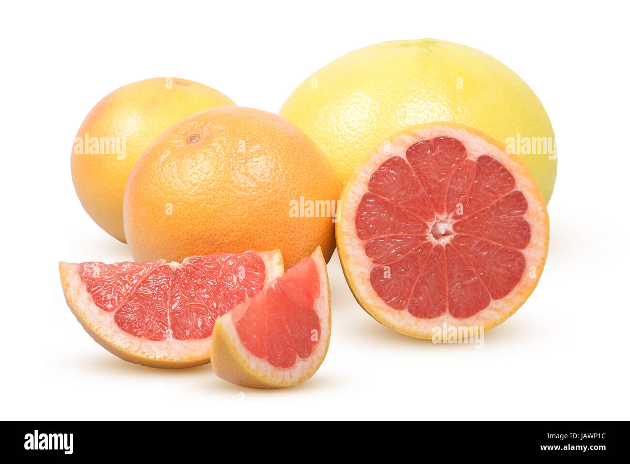 Ripe grapefruit composition on a white background Stock Photo
