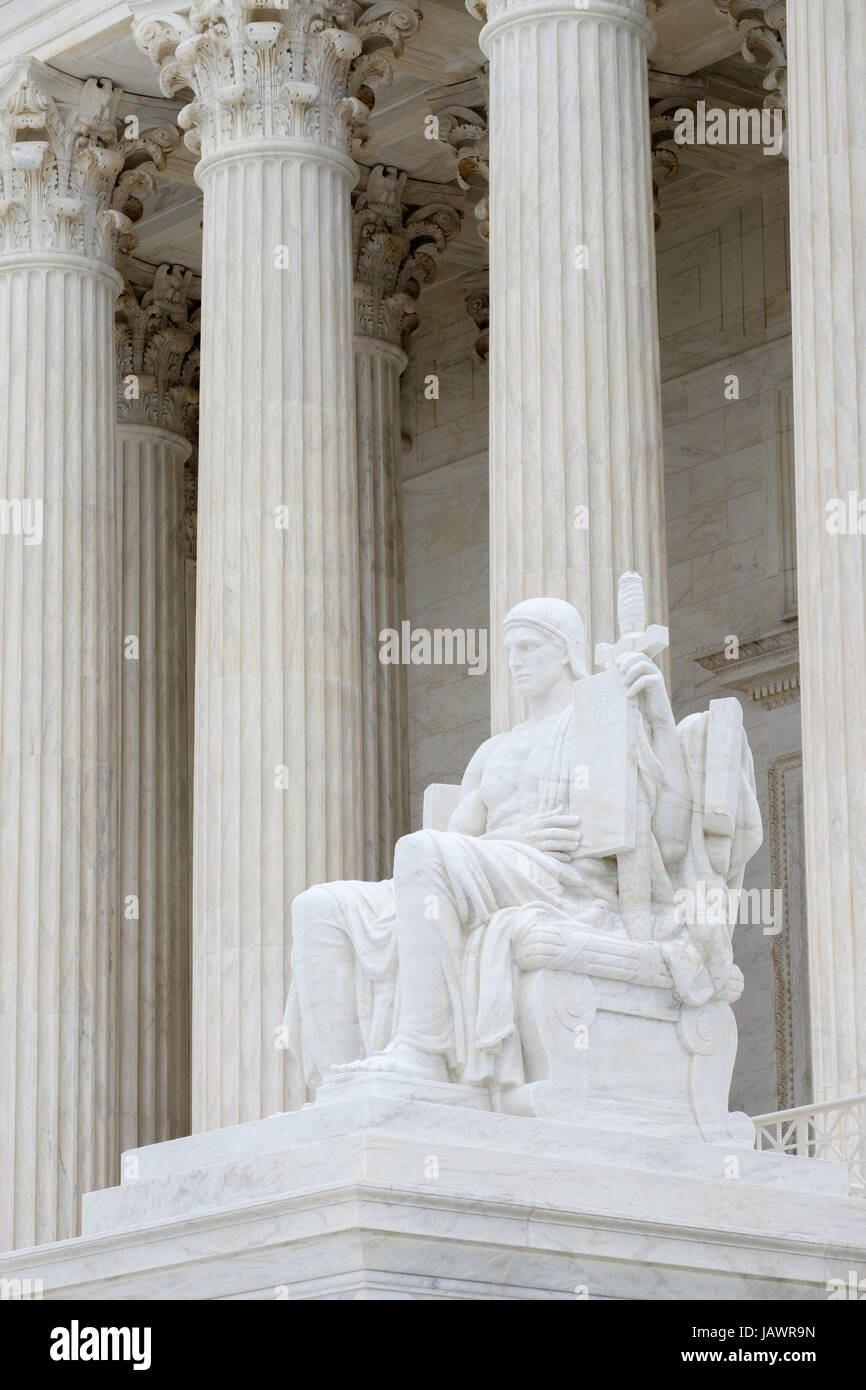 U.S. Supreme Court Building with Statue of Authority of Law Stock Photo