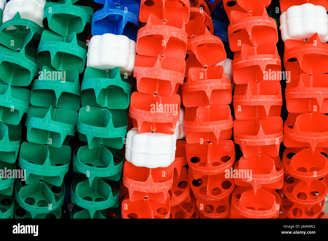 Mixture of bright colors in this roll up bunch of swimming lane floats. Stock Photo