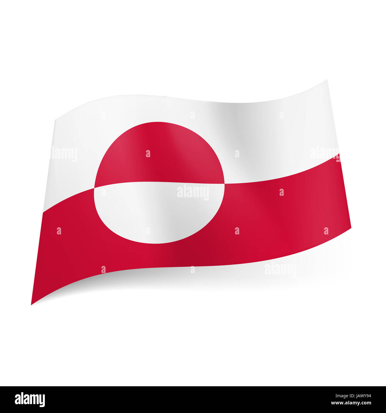 flag of Greenland: white and red horizontal stripes with circle. half of circle is red, lower is Stock Photo - Alamy