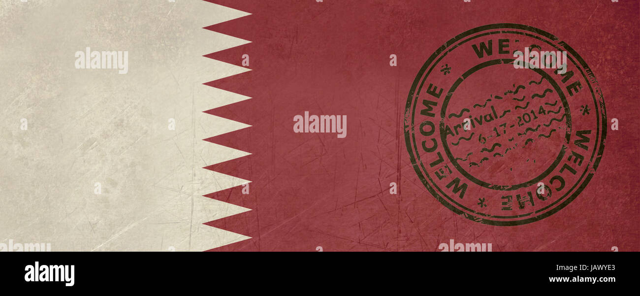 to Qatar flag with passport stamp Stock Photo Alamy