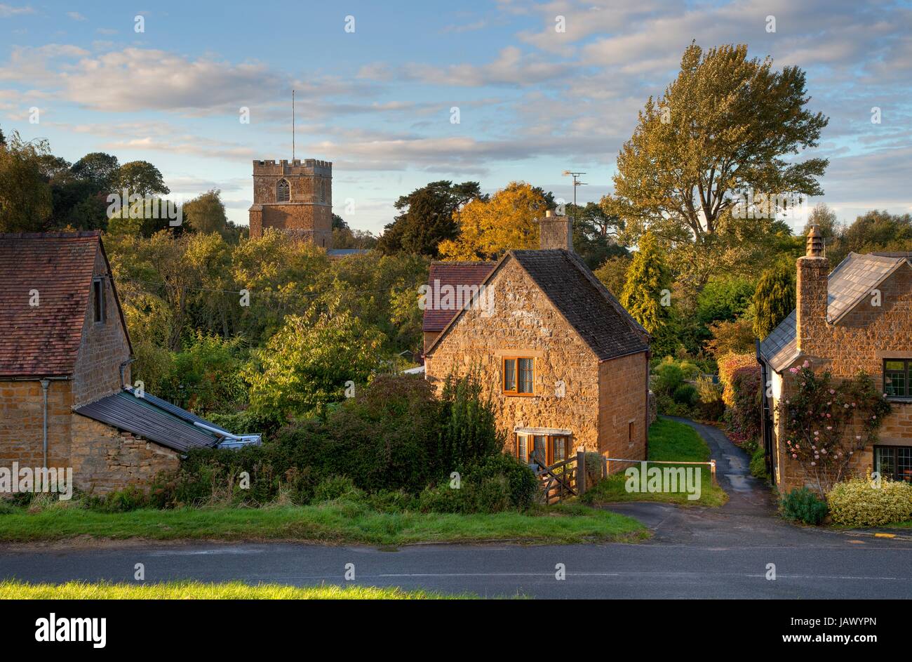 Cotswold village of Ilmington at sunset, Warwickshire, England Stock
