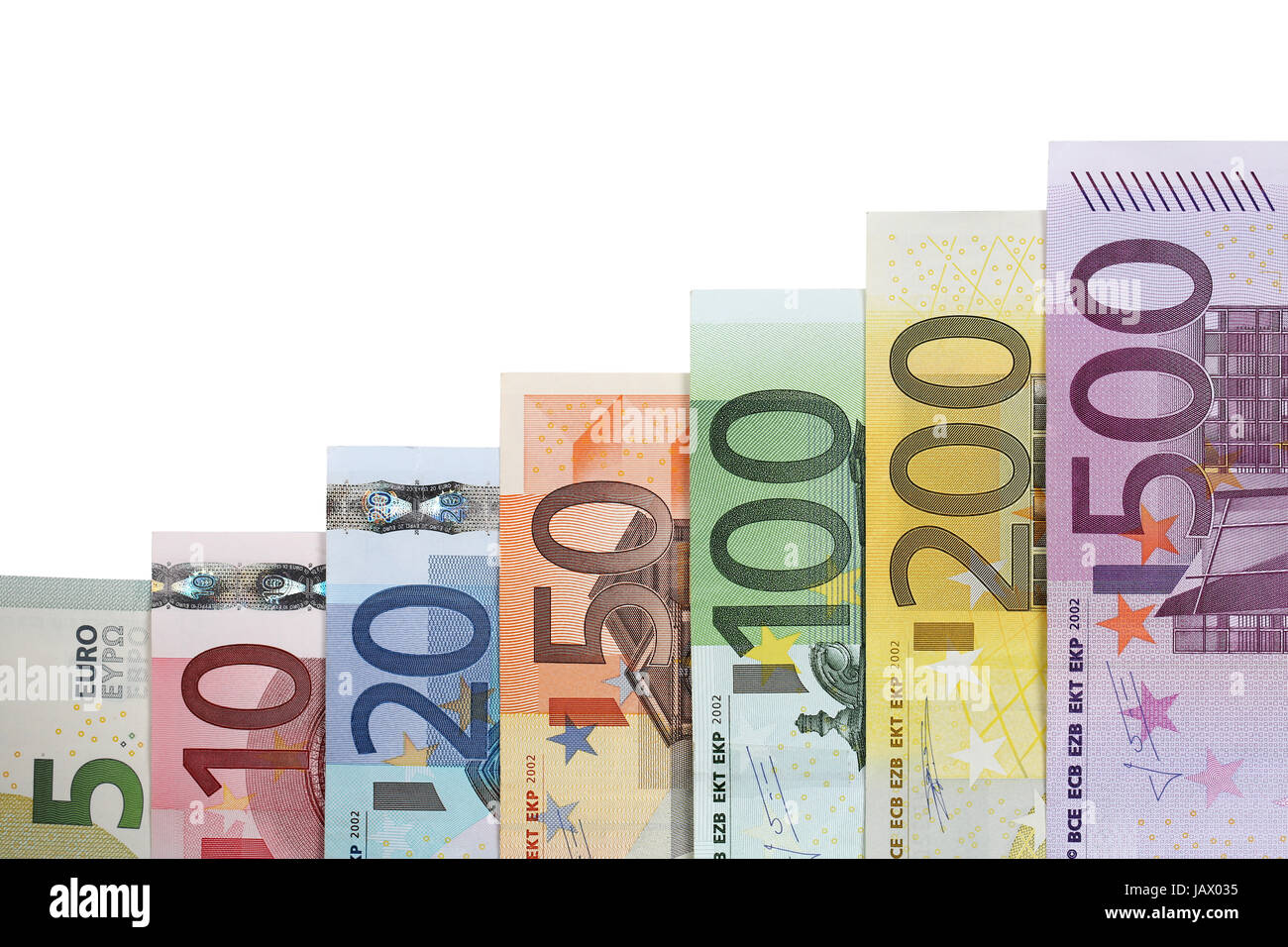 Euro Geldscheine bilden ein Diagramm zum Thema Wachstum oder Erfolg Stock Photo
