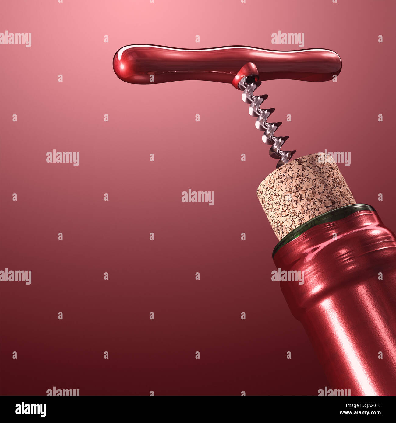 Corkscrew ready to take off the cork from bottle Stock Photo Alamy