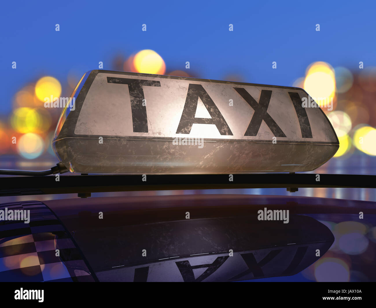 Taxi light on the roof of the car, at the city at night Stock Photo Alamy
