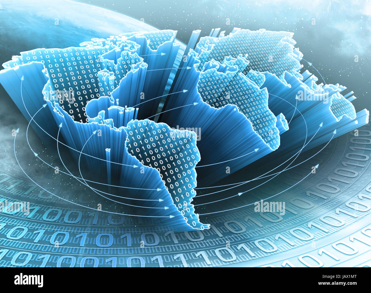 World Map interconnected by information. Concept of global information ...