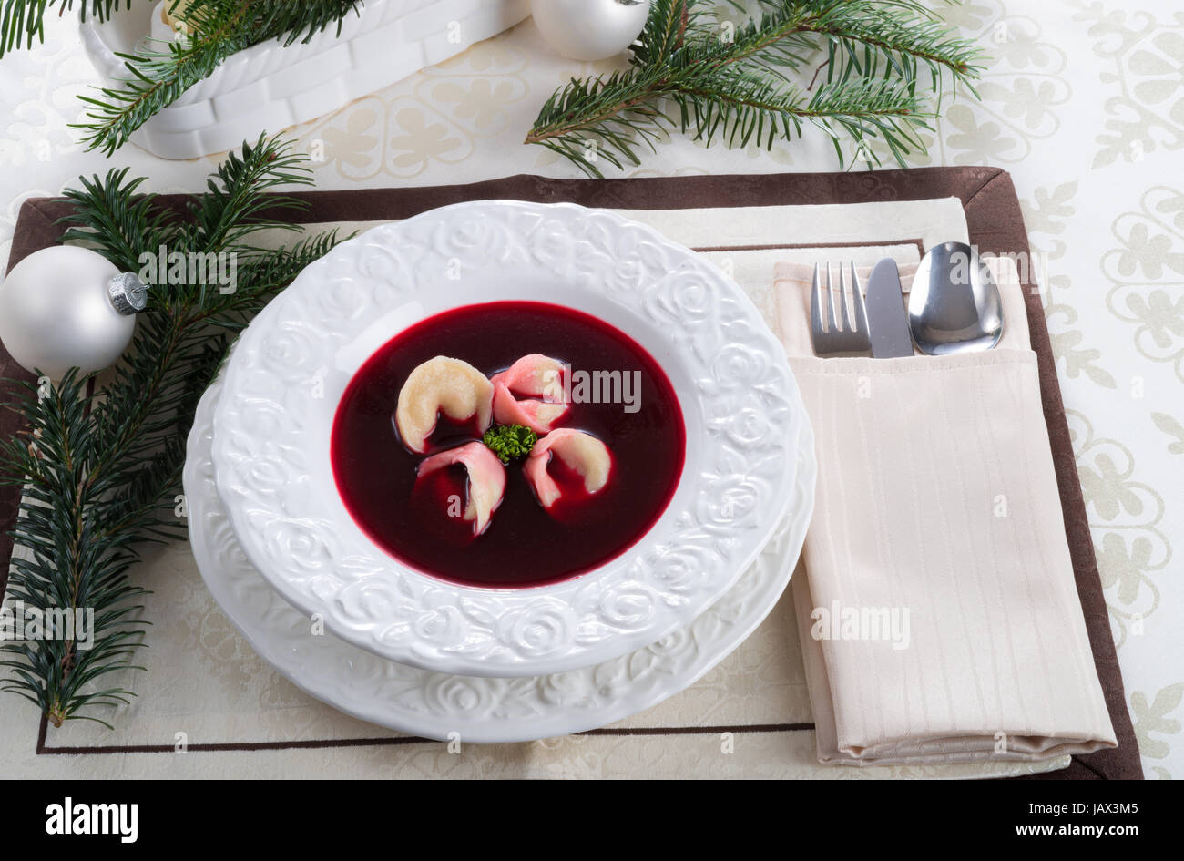 Borsch with dumplings Stock Photo