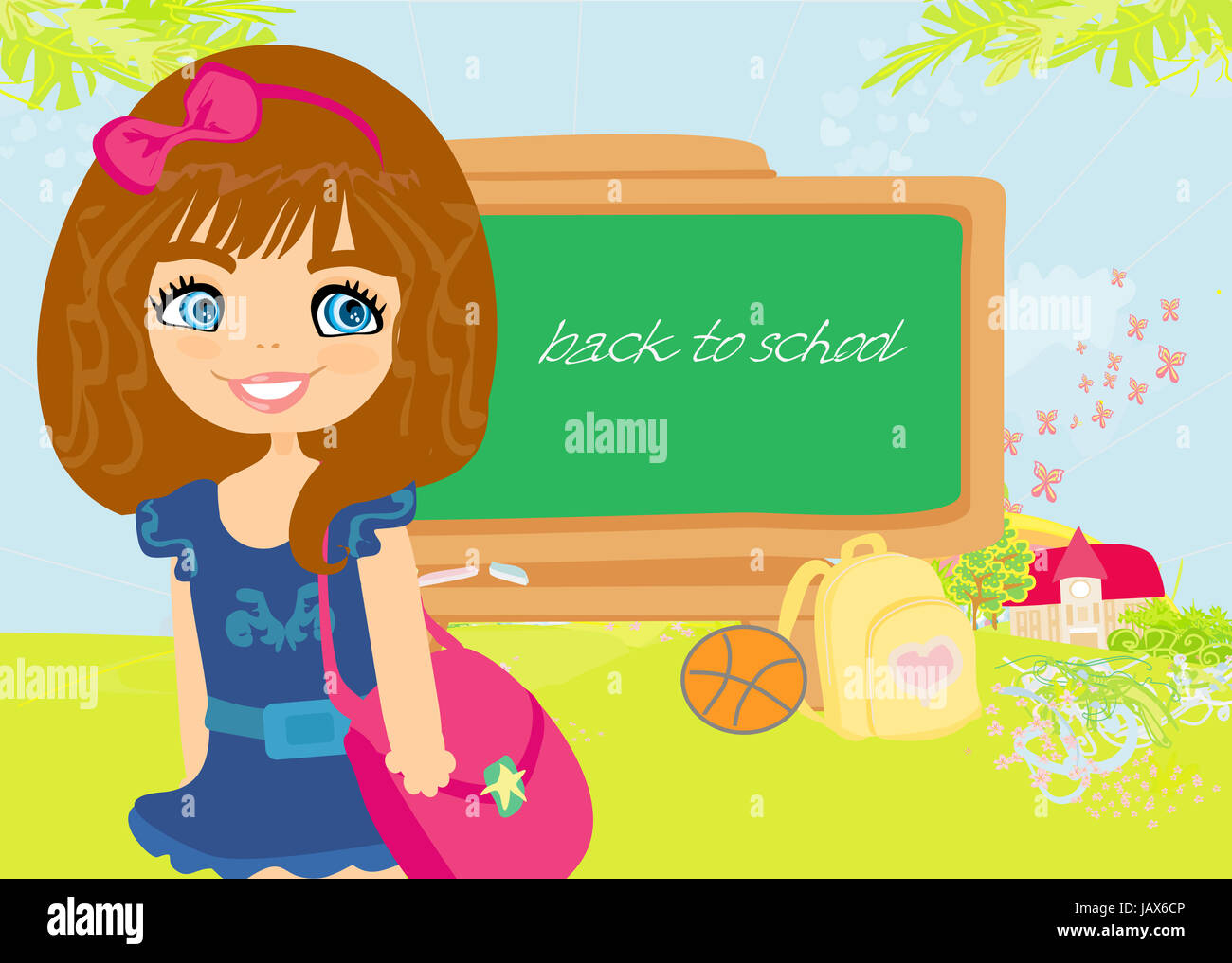 illustration of back to school girl Stock Photo - Alamy
