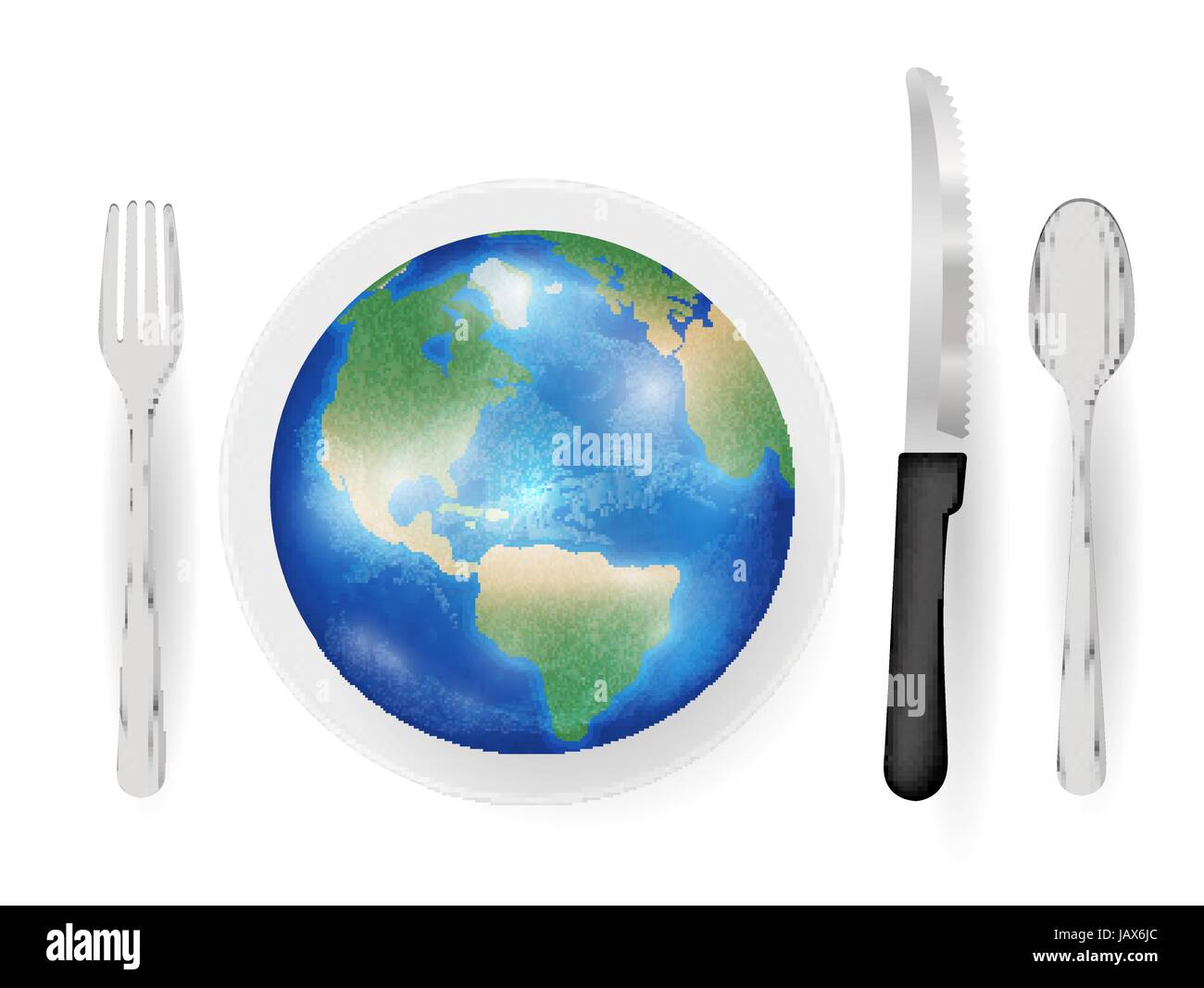 earth on a dish with knife fork and spoon eat world concept