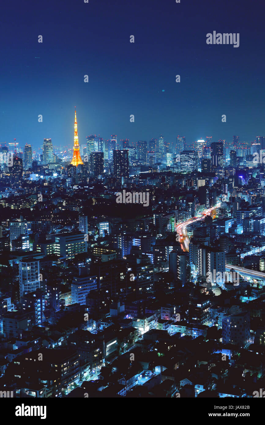 Tokyo cityscape at night, Tokyo, Japan Stock Photo
