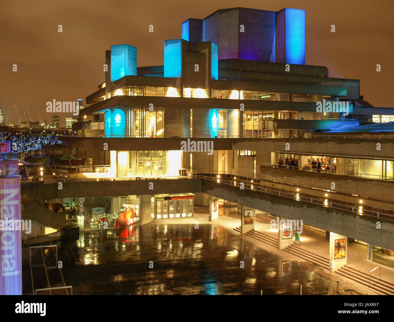 LONDON, ENGLAND, UK MARCH 03, 2009 Night view of the Royal National Theatre iconic LONDON, ENGLAND, UK MARCH 03, 2009 Night view of the Royal National Theatre iconic