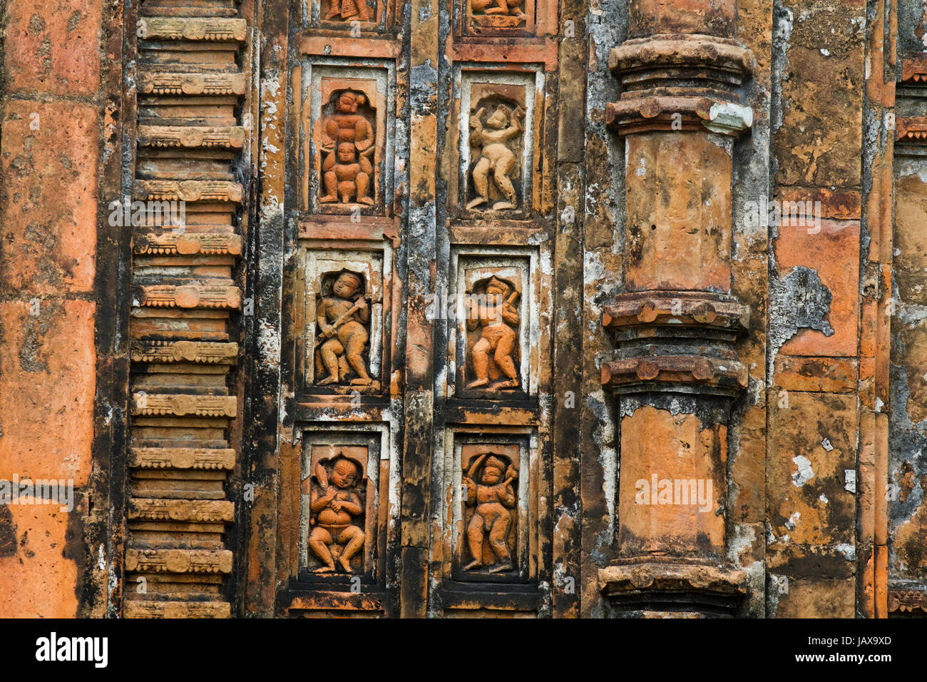 Terracotta plaque on the Shiva Temple at the Navaratna village of Hatikumrul Union of Ullapara Upozila in Sirajganj district. Sirajganj, Bangladesh. Stock Photo