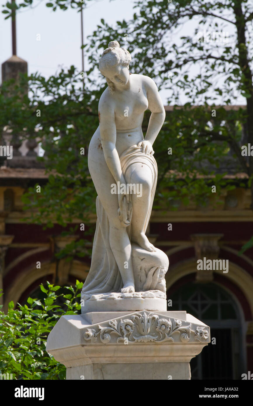 A statue inside the Shashi Lodge. Shashi Lodge, an architectural symbol of Mymensingh region, Maharaja Shurjokanto Acharya Chowdhury commissioned this Stock Photo