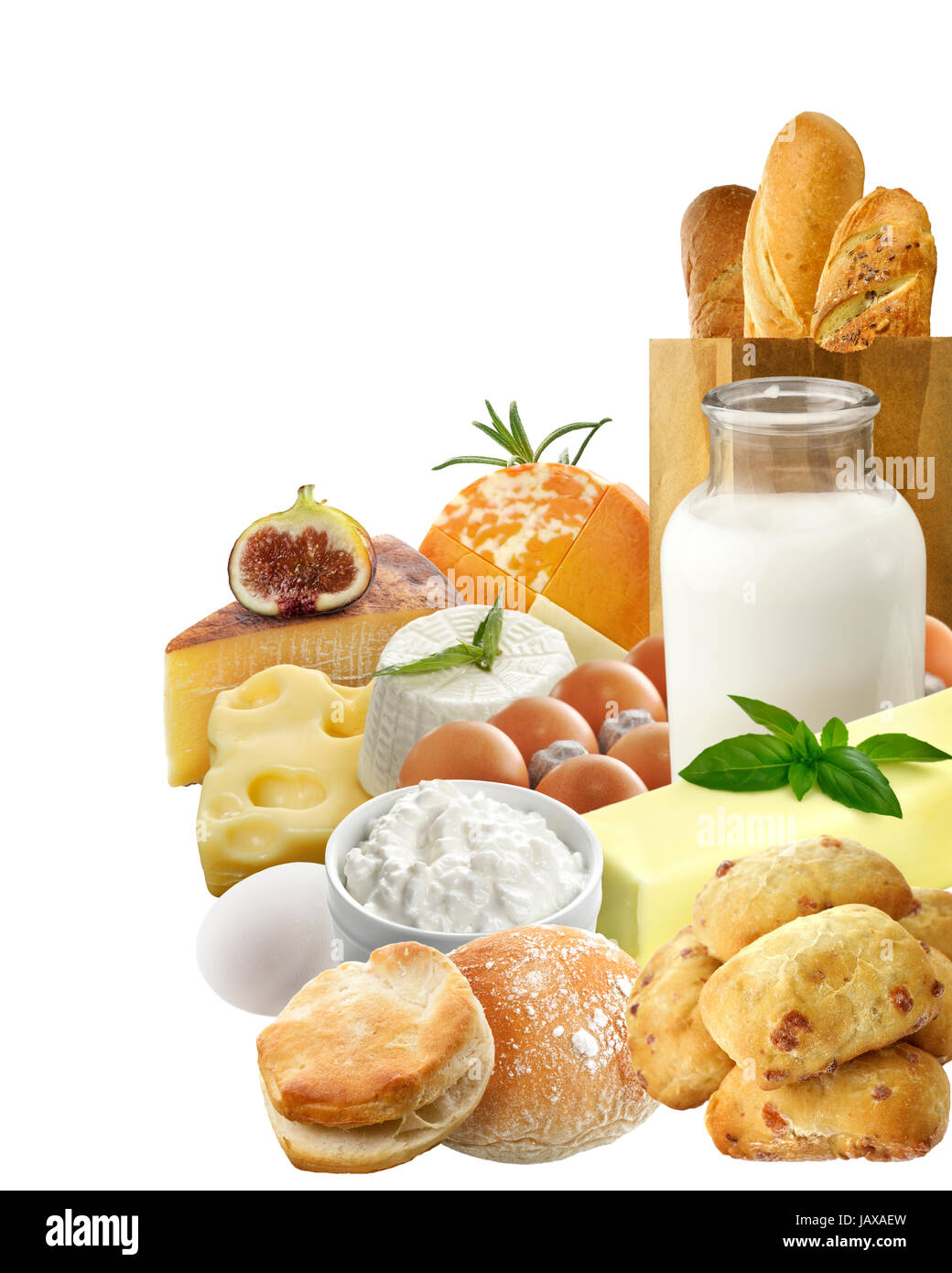 Dairy Products And Eggs Isolated On White Background Stock Photo Alamy