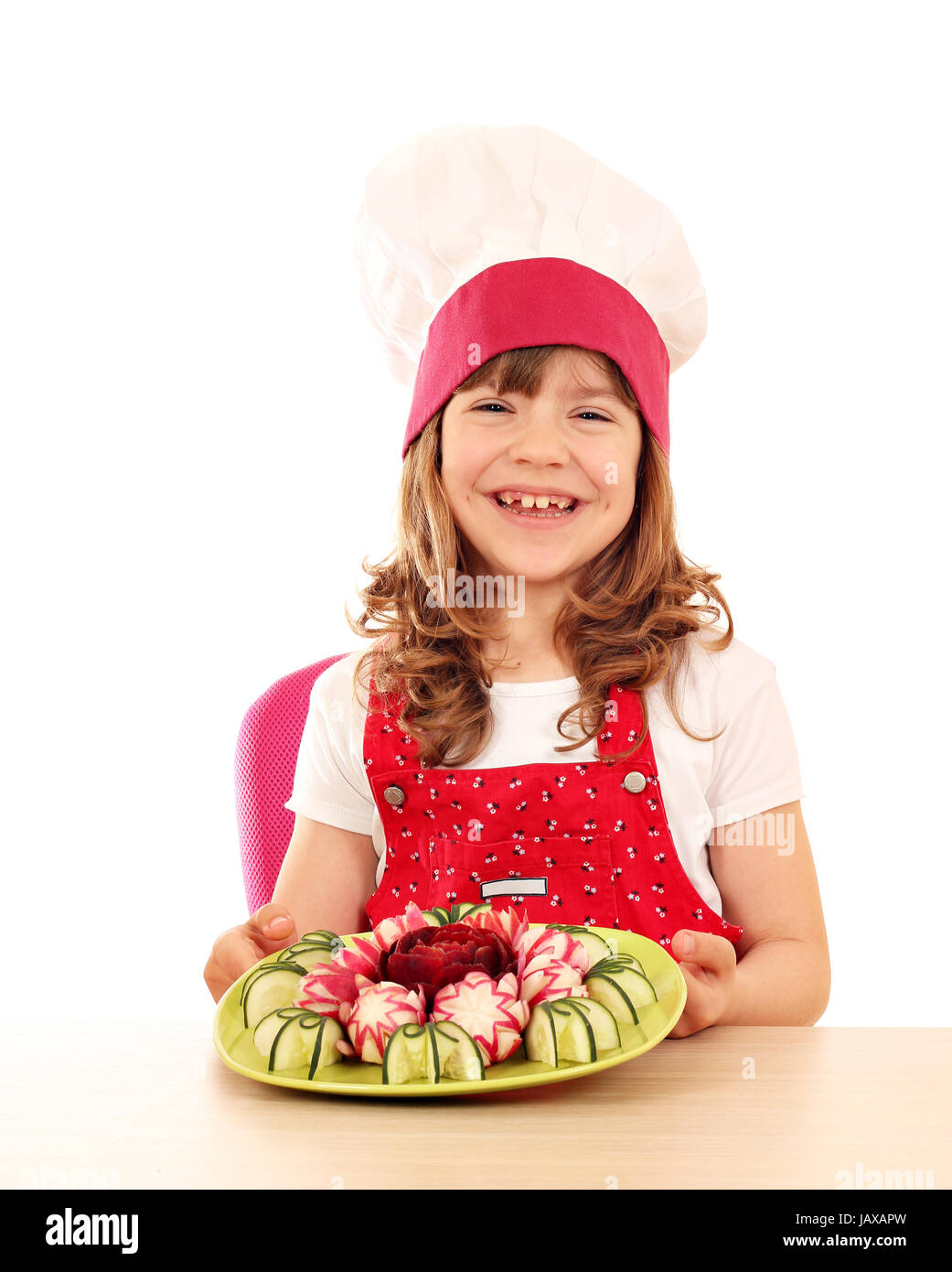 happy little girl cook with decorated salad Stock Photo Alamy