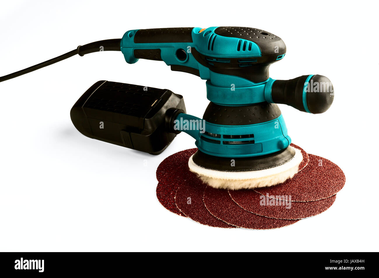 The grinding car and abrasive disks isolated on a white background Stock Photo