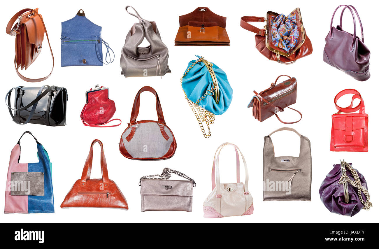 collection of ladies handbags isolated on white background Stock Photo -  Alamy