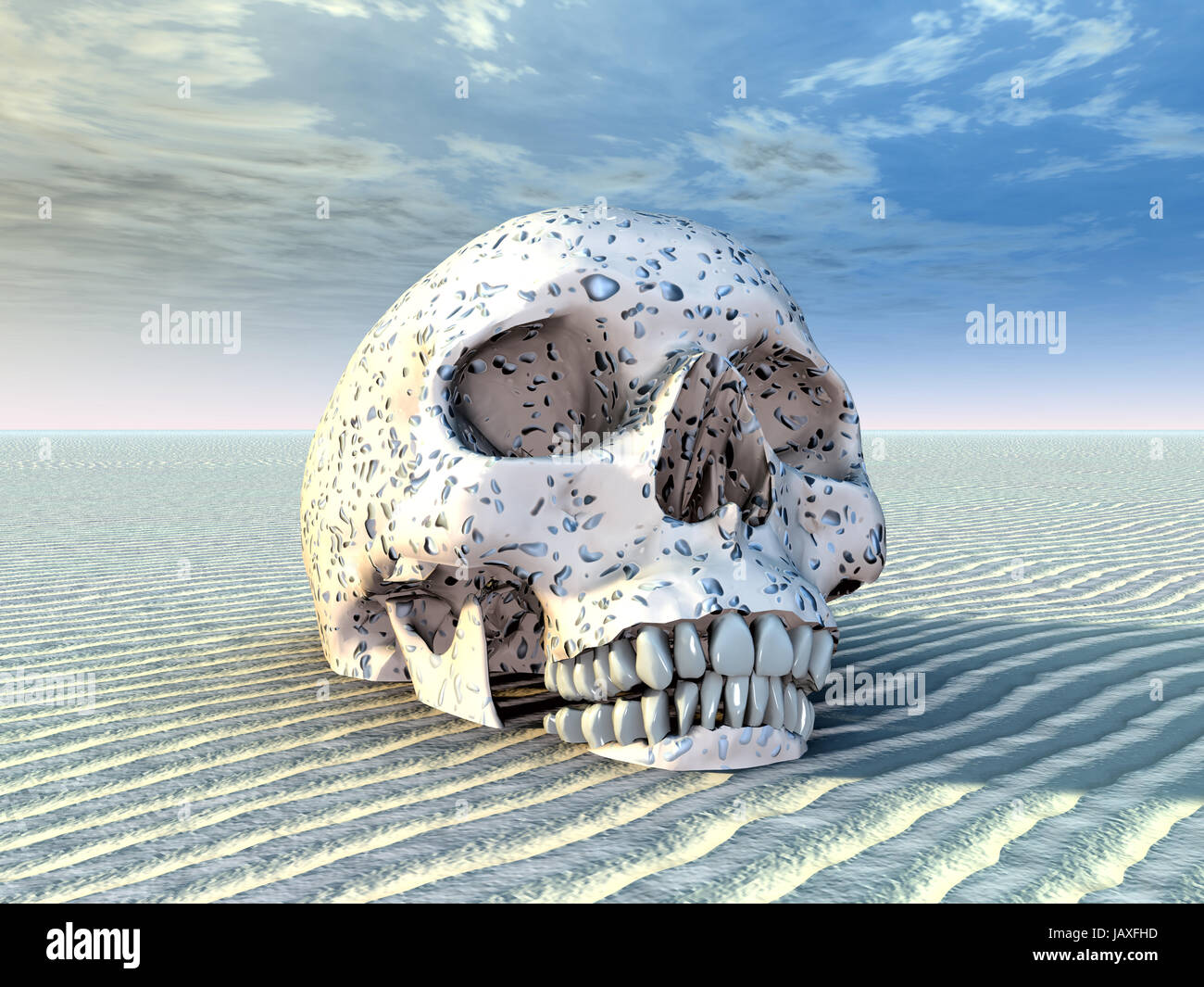 human skull in desert sand Stock Photo