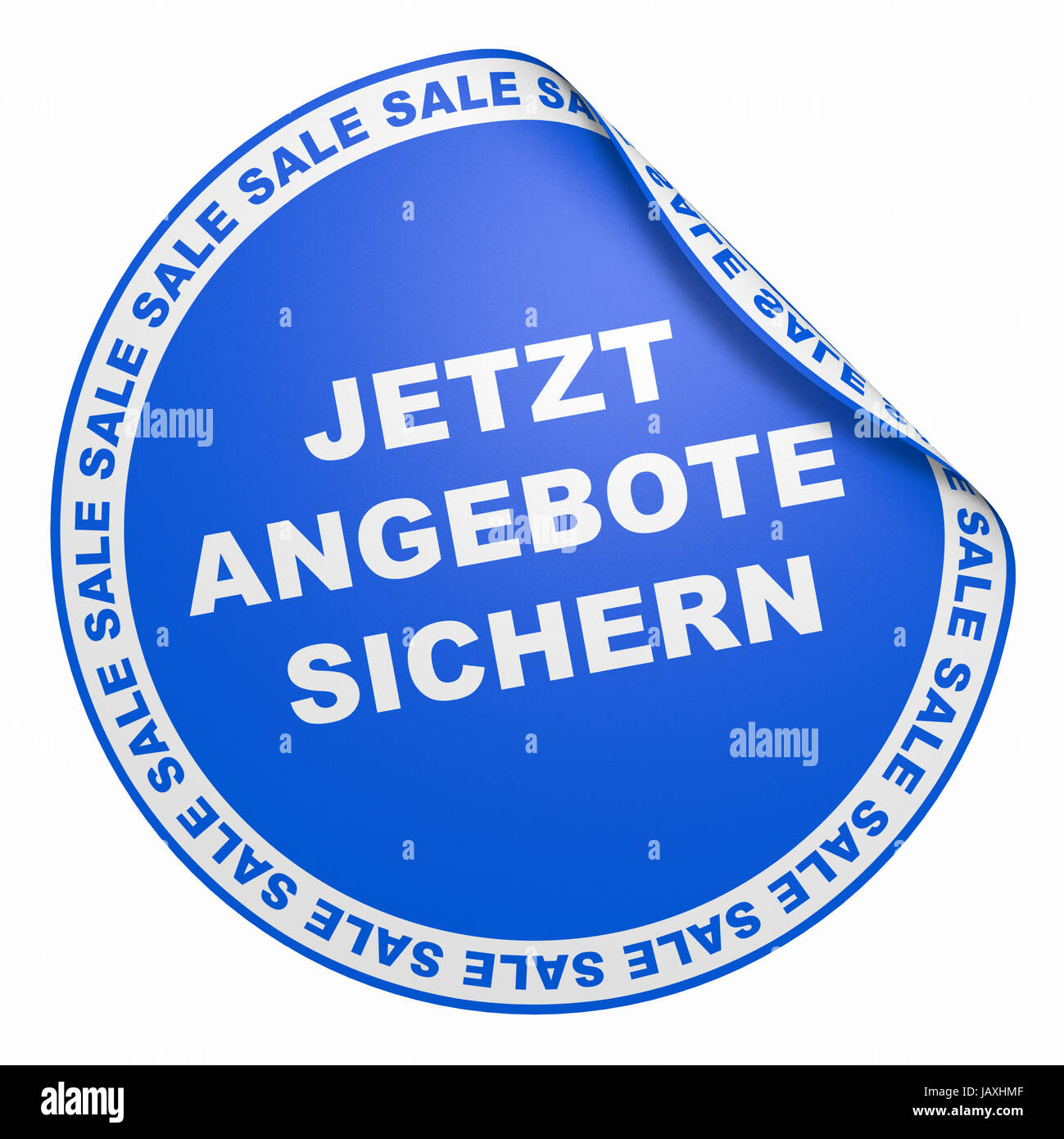 3D Aufkleber Sale Konzept - Jetzt Angebote Sichern Hellblau Stock Photo