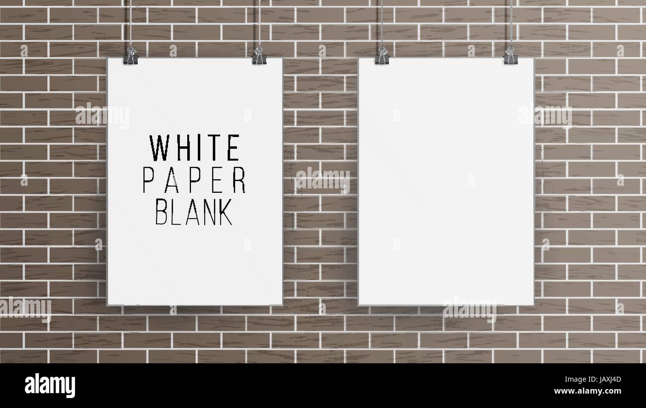 White Blank Paper Wall Poster Mock up Template Vector Illustration ...