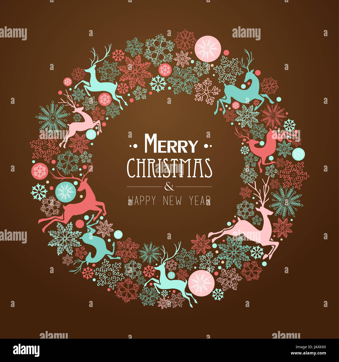 Merry Christmas and Happy New Year wreath shape greeting card ...