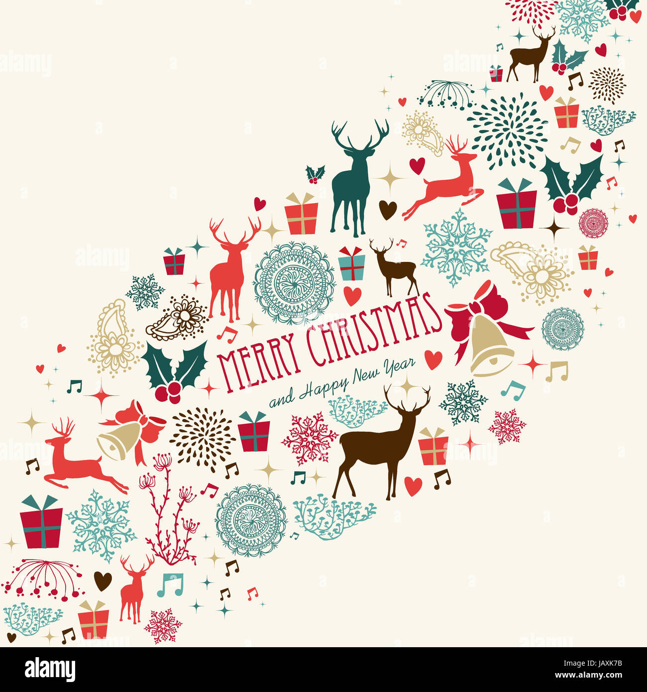 Vintage Merry Christmas symbols for post card background. EPS10 vector file organized in layers ...