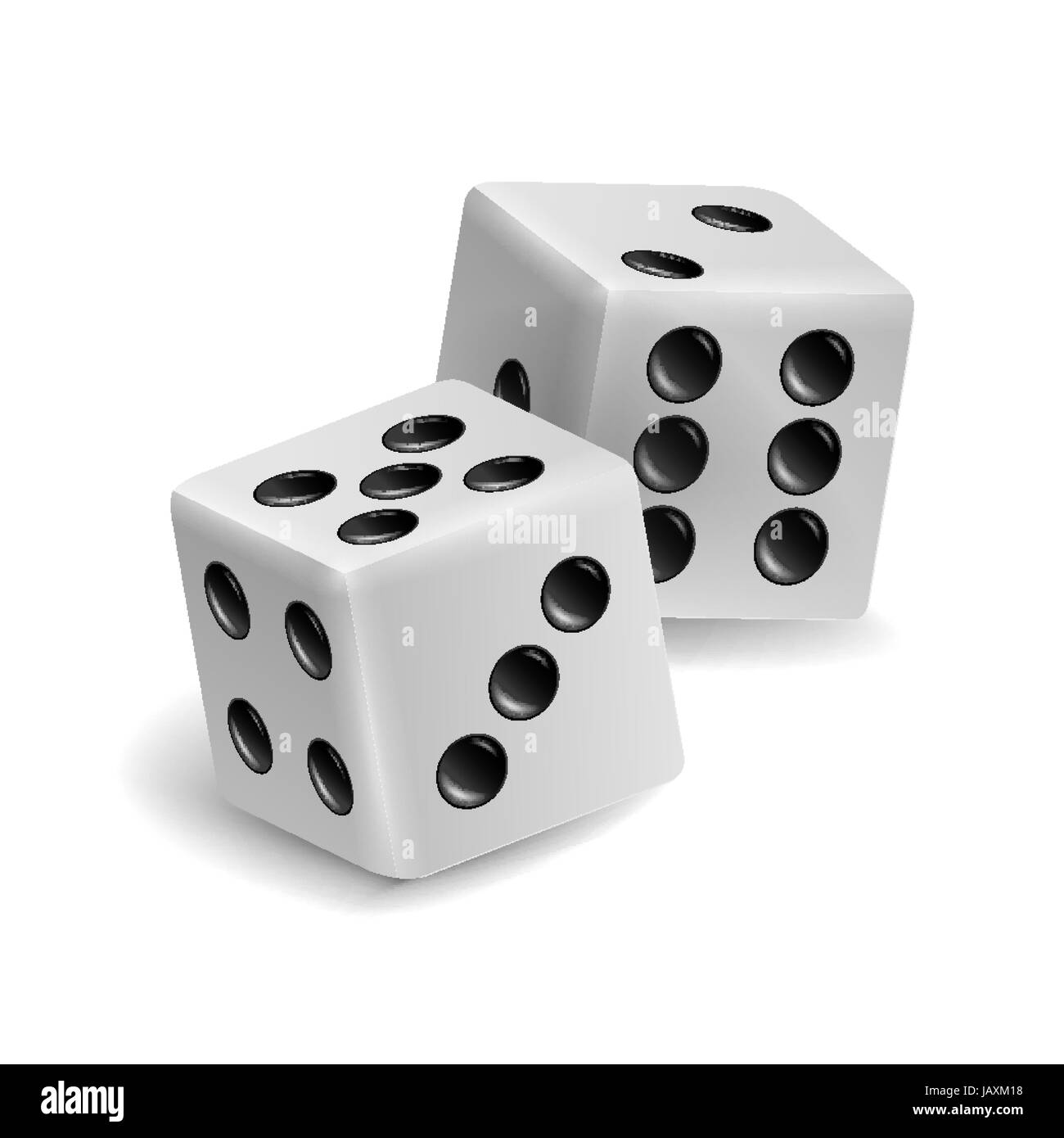 Playing Dice Vector Set. Realistic 3D Illustration Of Two White Dice With Shadow Stock Vector
