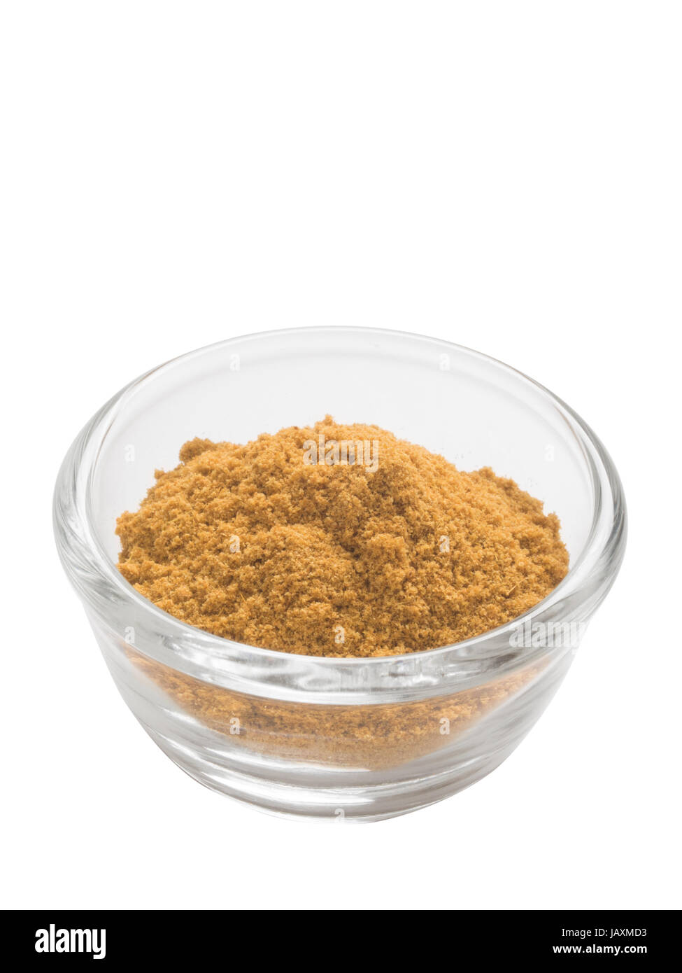 close up of a bowl of grounded indian cumin powder isolated Stock Photo
