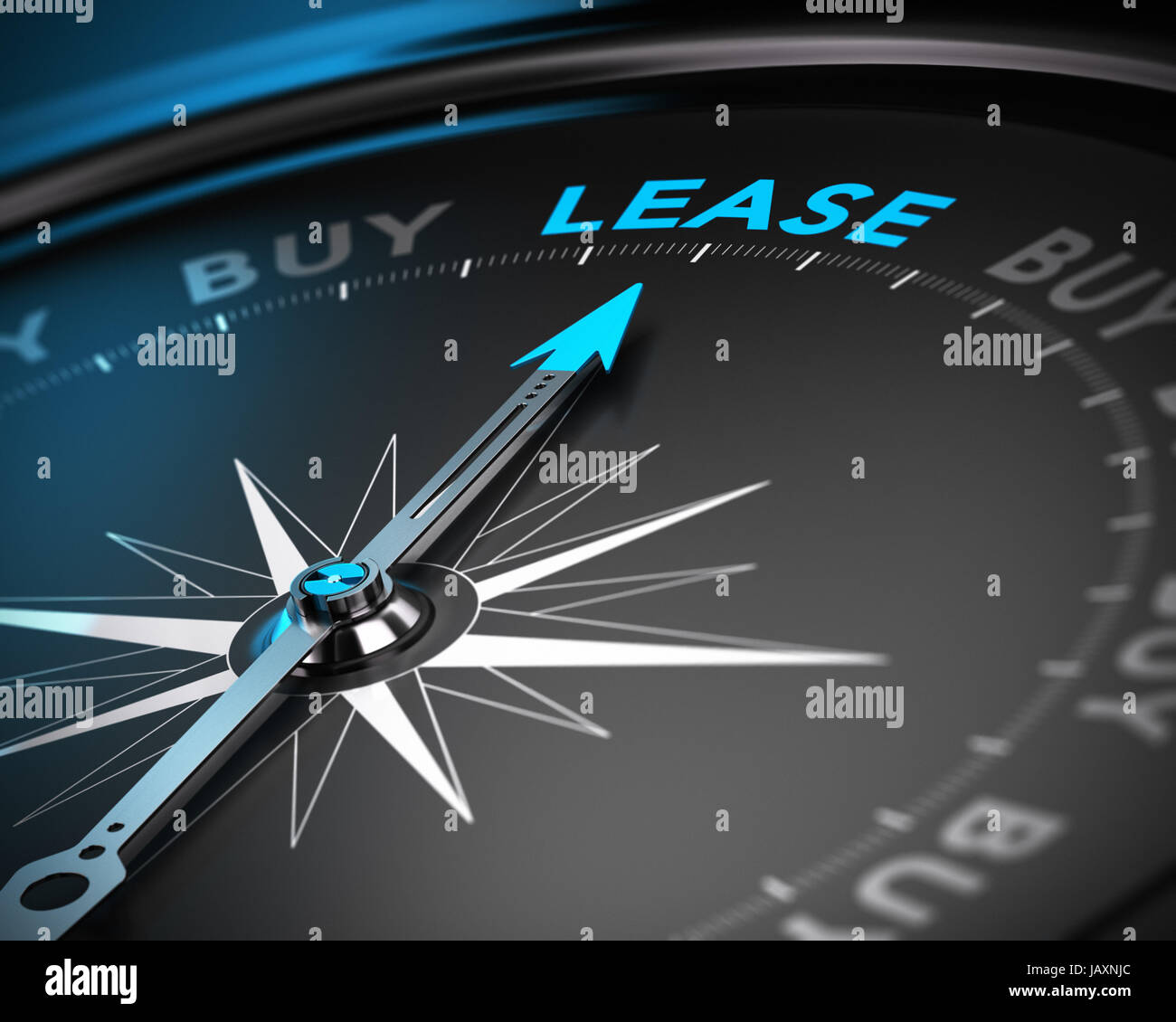 Conceptual 3D render of a compass with the needle pointing the word ...