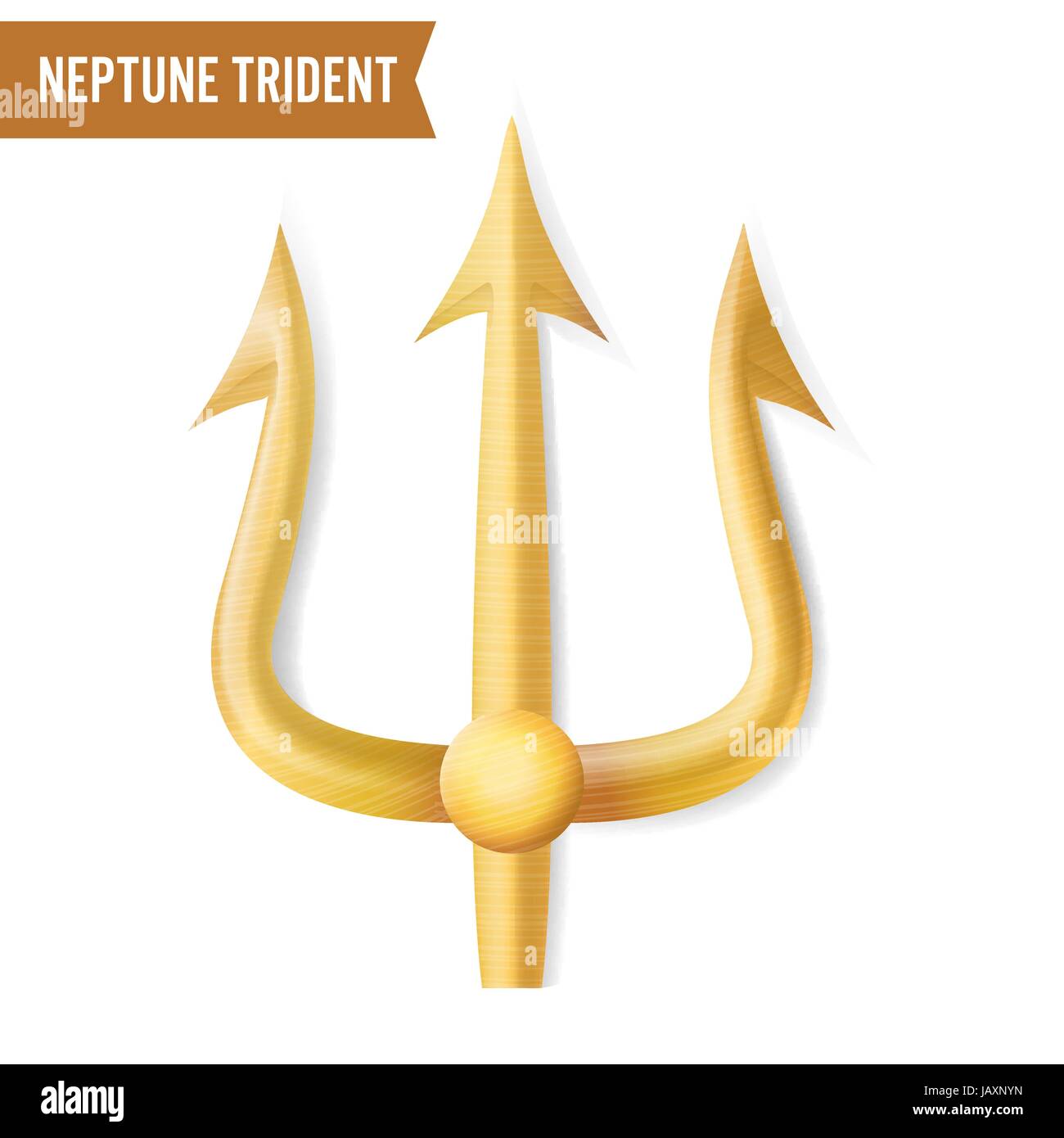 Neptune Trident Vector. Gold Realistic 3D Silhouette Of Neptune Or Poseidon Weapon. Pitchfork Sharp Fork Object. Isolated On White Stock Vector