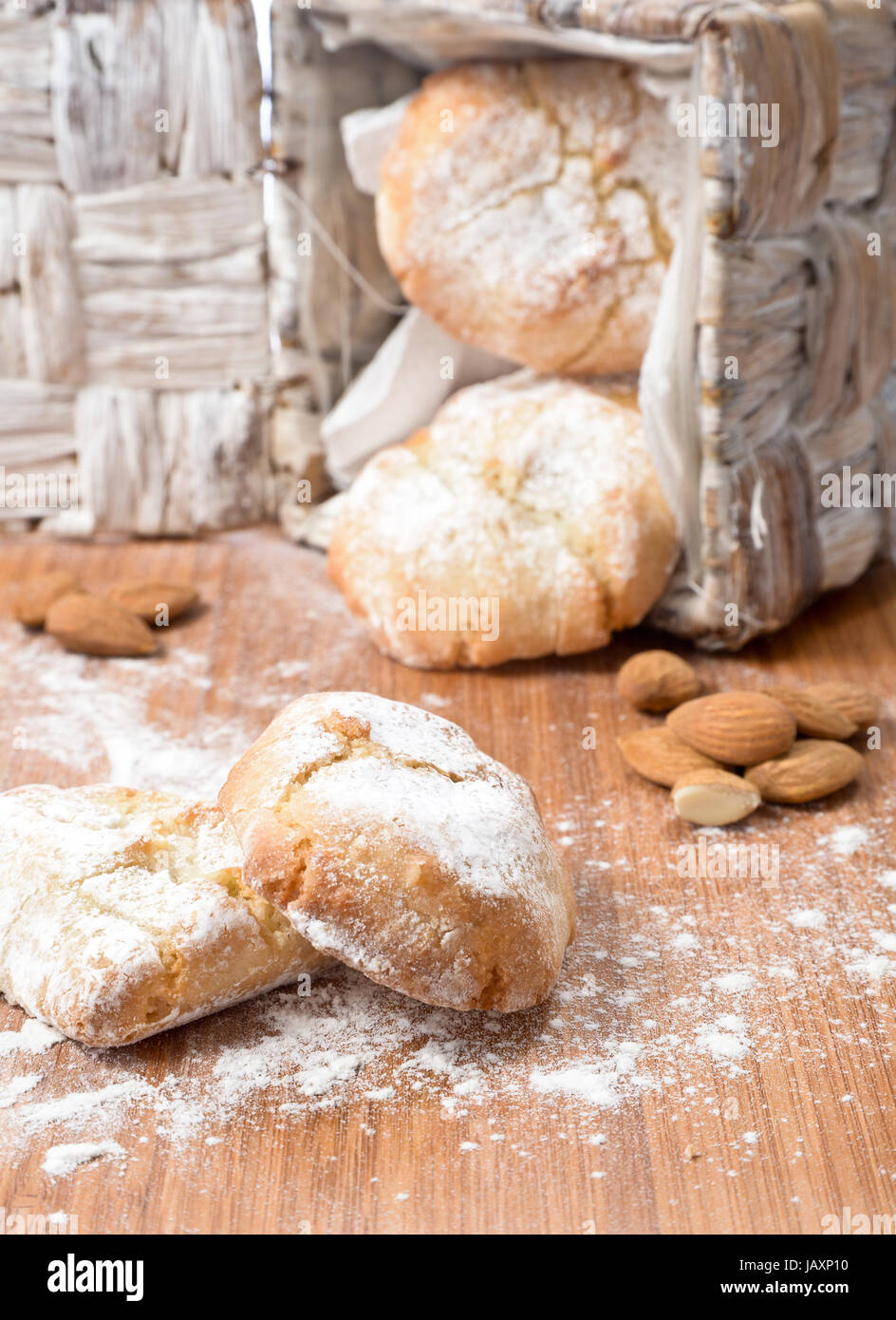Almond cookies with the powdered sugar on it. Culinary Delights of Sicily Stock Photo