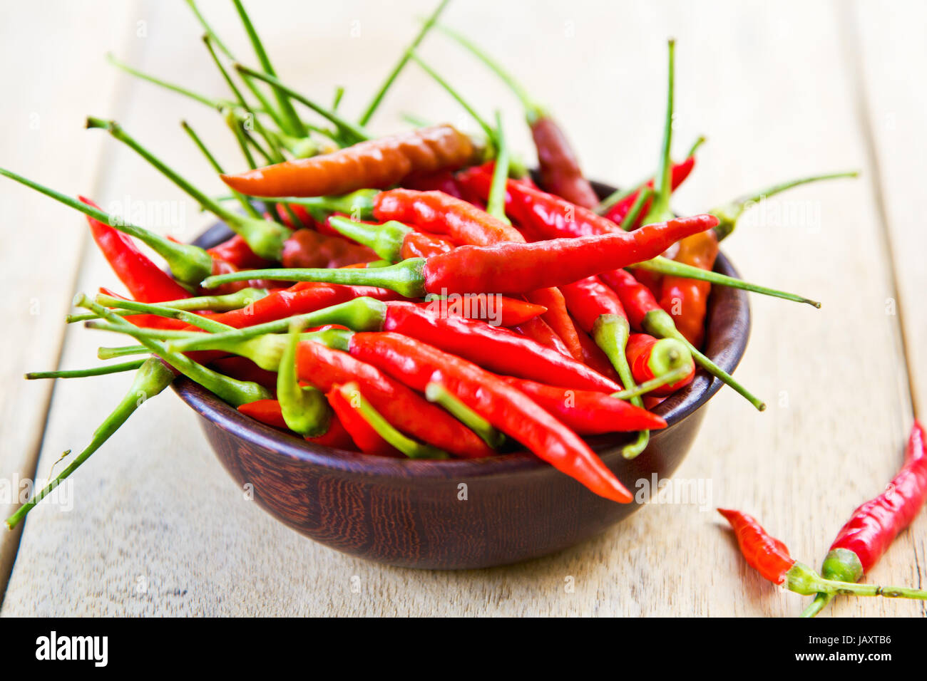 Fresh Bird's eye chili in a small wooden bowl Stock Photo - Alamy