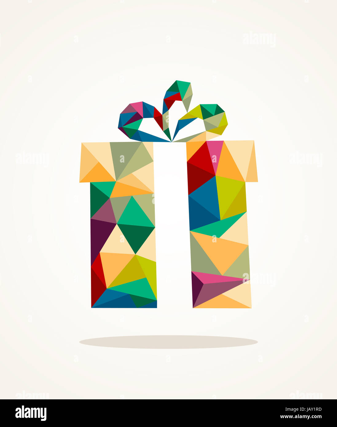 Isolated colorful abstract Christmas gift box triangle composition. EPS10 vector file organized in layers for easy editing. Stock Photo