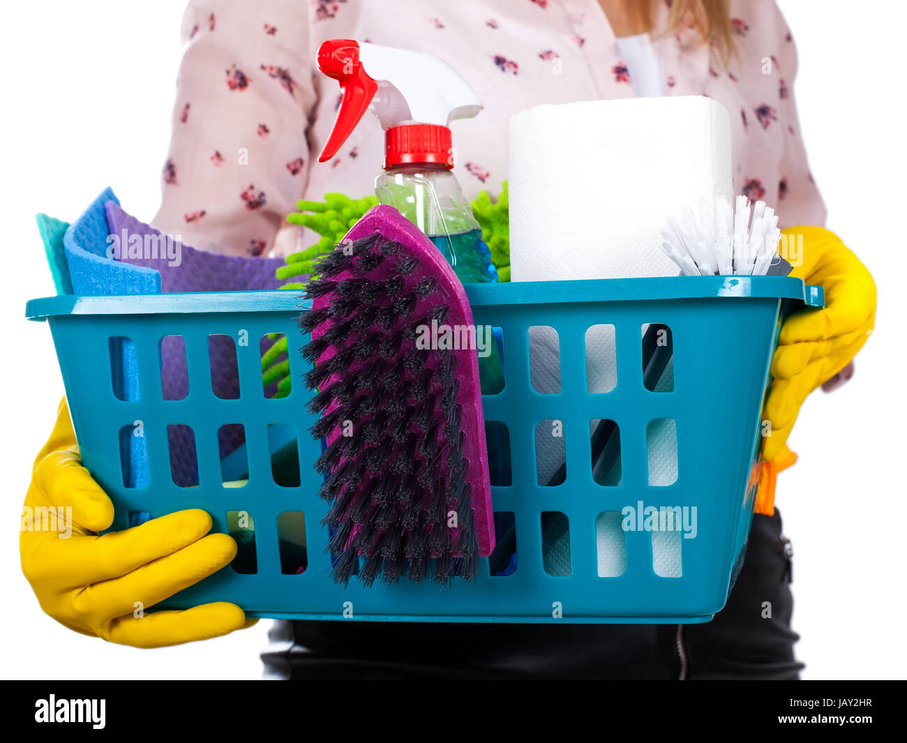 Cleaning Supplies Basket Cleaning Housekeeping Concept Stock Photo