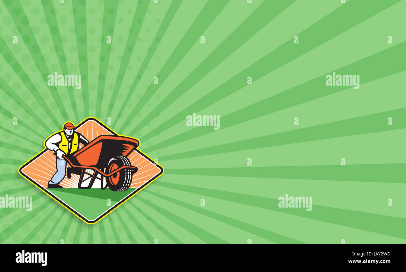 Business card template showing illustration of male gardener walking ...