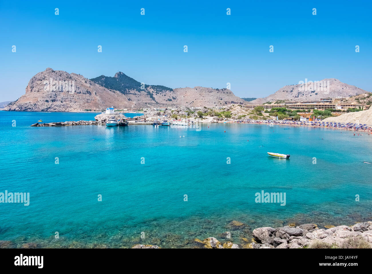 View of Kolymbia bay and coast. Rhodes, Dodecanese, Greece, Europe Stock Photo