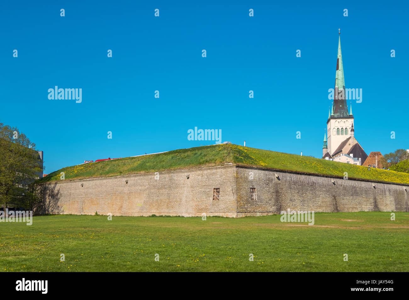 Small Coastal Gate Bastion and Saint Olaf’s Church. Tallinn, Estonia, Europe Stock Photo