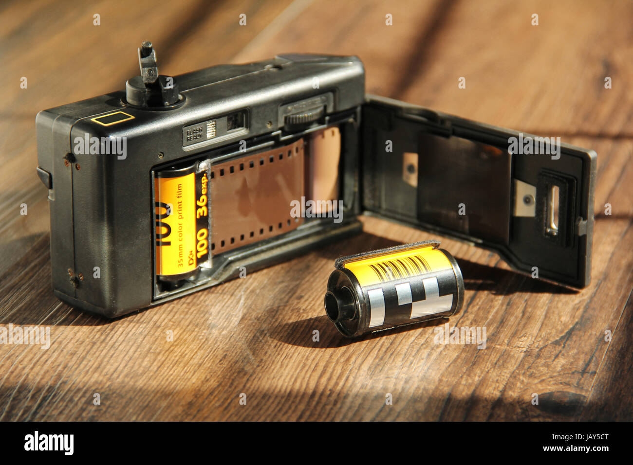 Close view of film camera with film roll inside Stock Photo